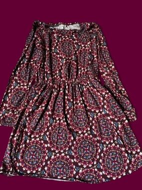 Gymboree Maroon Floral Medallion Long-Sleeve Dress